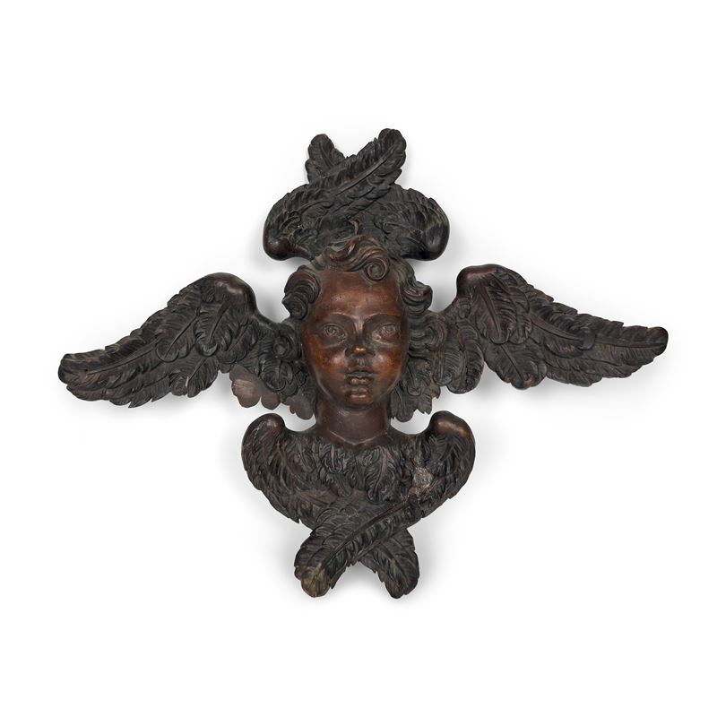 Testa di Serafino, intaglio in noce, Napoli, XVII secolo