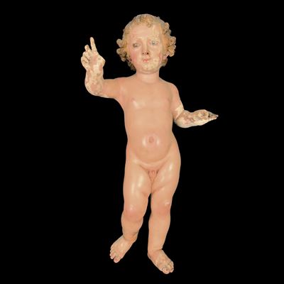 Scultore napoletano del XVIII secolo, Gesù Bambino Benedicente in legno laccato
