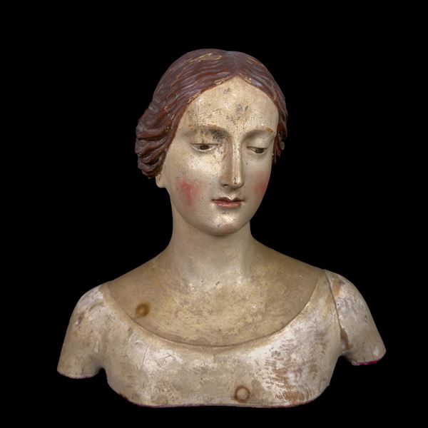 Busto femminile in legno laccato, Napoli, XVIII secolo