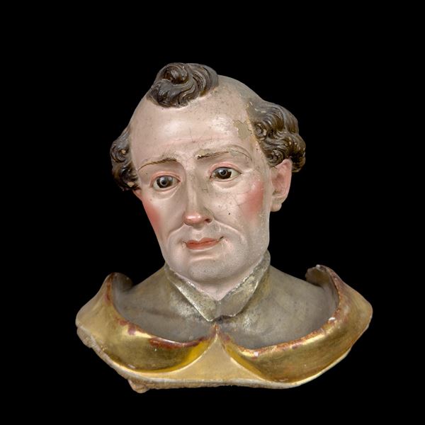 Testa di santo in terracotta policroma e dorata, Napoli, XVIII secolo