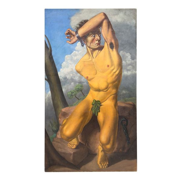 Grande pannello a olio su tela, prima metà del XX secolo