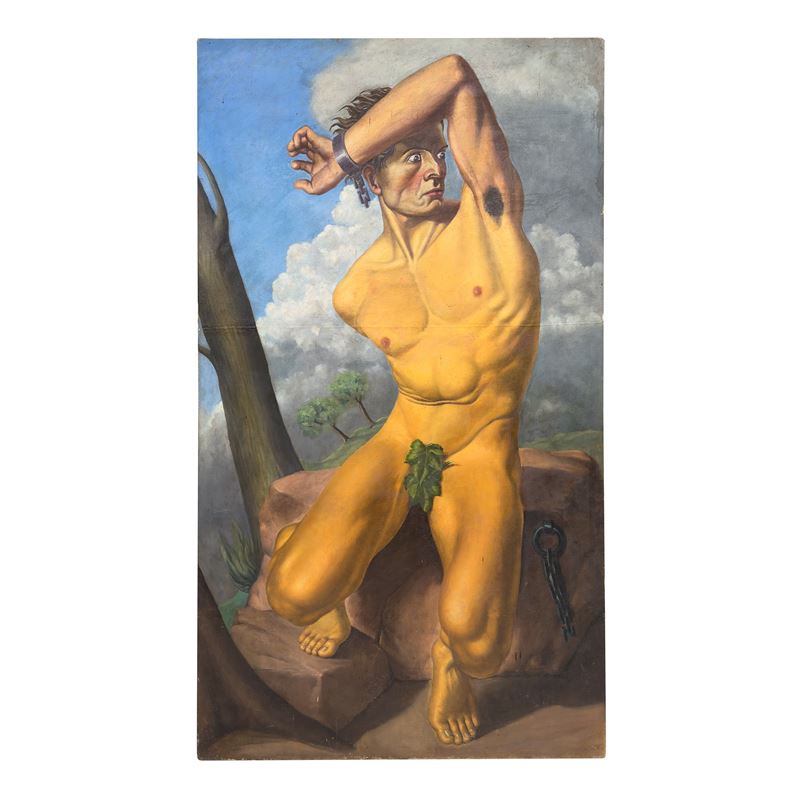 Grande pannello a olio su tela, prima metà del XX secolo