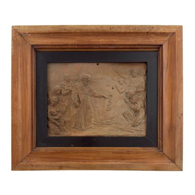 Placca rettangolare in terracotta, Veneto, XVIII secolo, raffigurante San Paolo che getta la vipe...