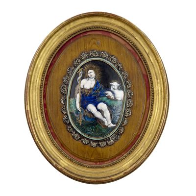Placca ovale in smalti policromi, Limoges, San Giovanni Battista, inizi del XVII secolo