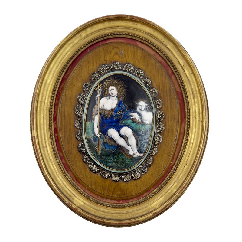 Placca ovale in smalti policromi, Limoges, San Giovanni Battista, inizi del XVII secolo