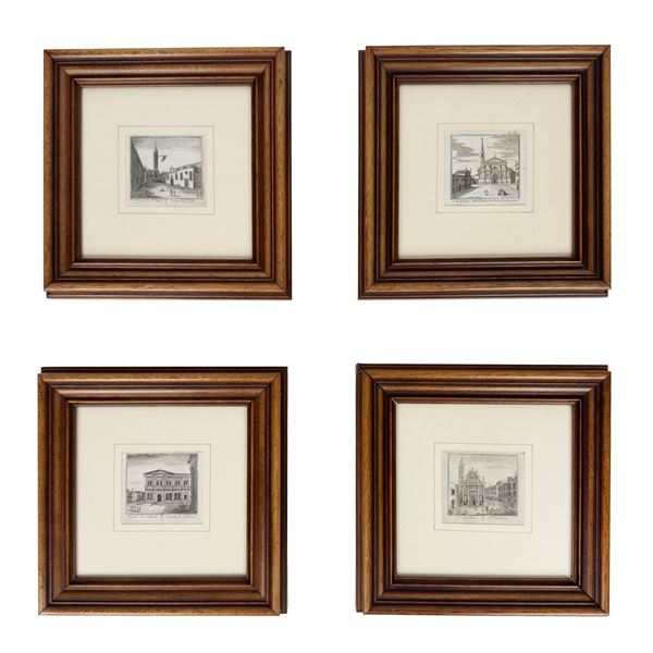 Otto incisioni raffiguranti palazzi e chiese veneziane, XVIII secolo