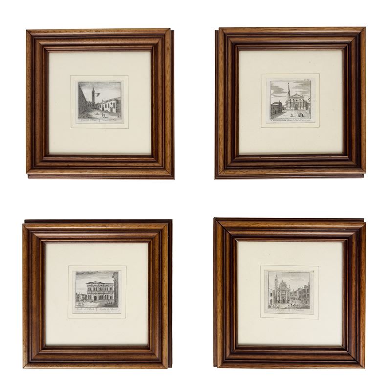 Otto incisioni raffiguranti palazzi e chiese veneziane, XVIII secolo