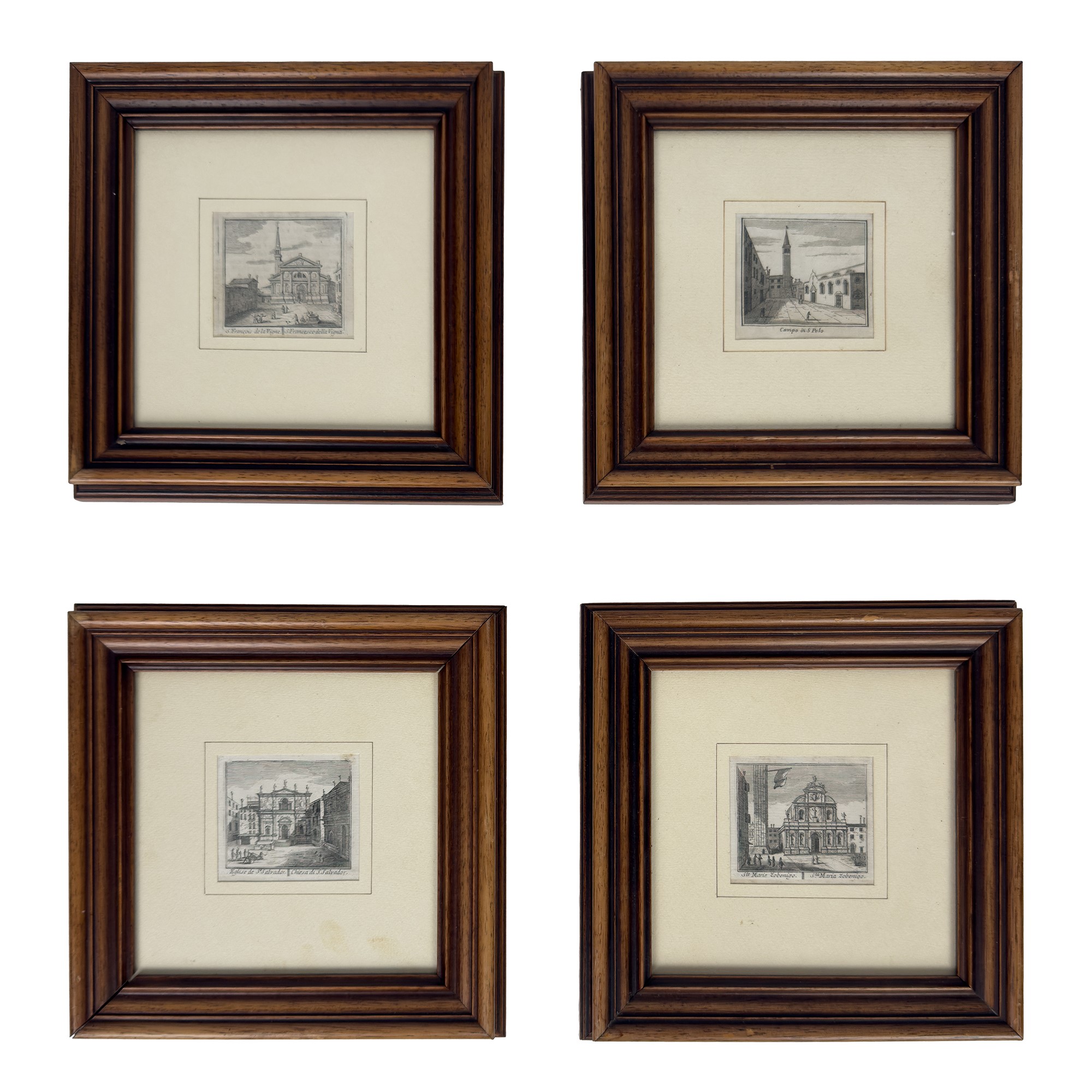 Otto incisioni raffiguranti palazzi e chiese veneziane, XVIII secolo