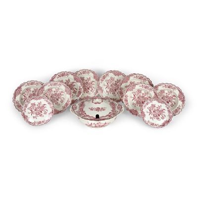 Crown Ducal, Servizio di piatti in terraglia bianca e rosa, Inghilterra