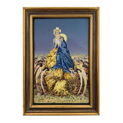 Basilio Cascella, Madonna del Grano, placca rettangolare in maiolica policroma