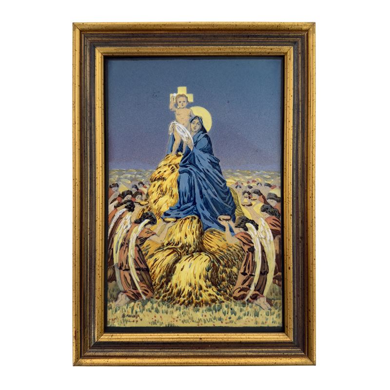 Basilio Cascella, Madonna del Grano, placca rettangolare in maiolica policroma
