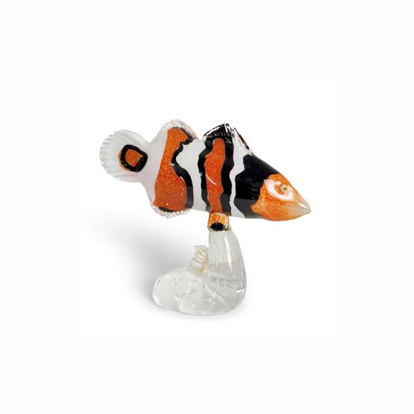 Pesce pagliaccio in vetro incolore e policromo, Murano, Silvano Signoretto