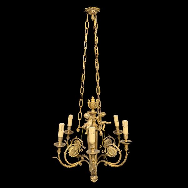 Lampadario in ottone a sei luci