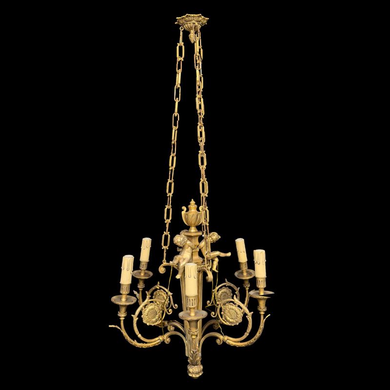 Lampadario in ottone a sei luci