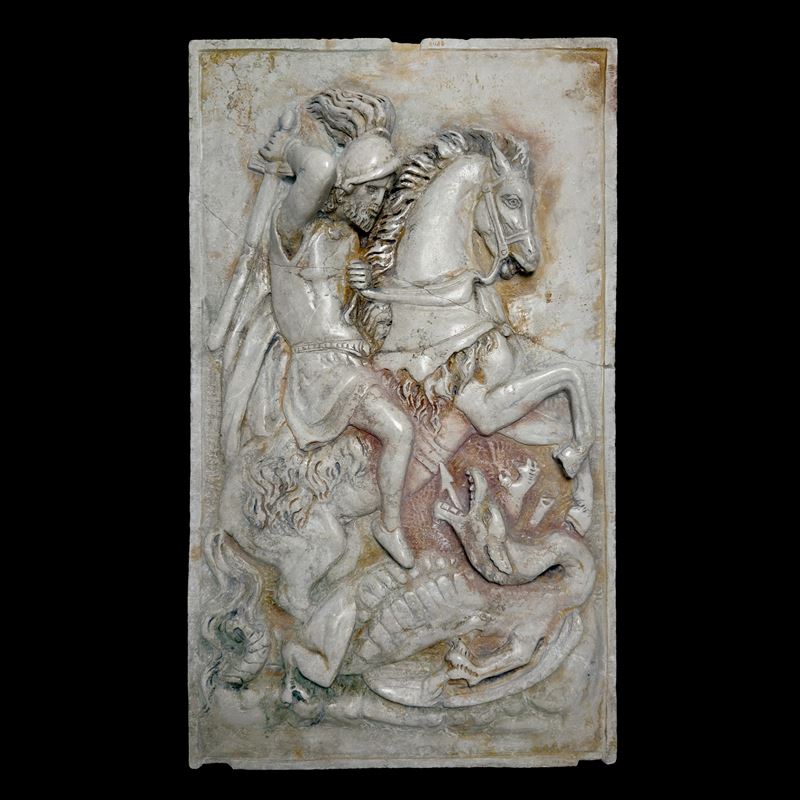 San Giorgio Uccide il Drago, Grande Placca Rettangolare in Marmo