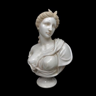 Busto Femminile Panneggiato in Marmo Bianco