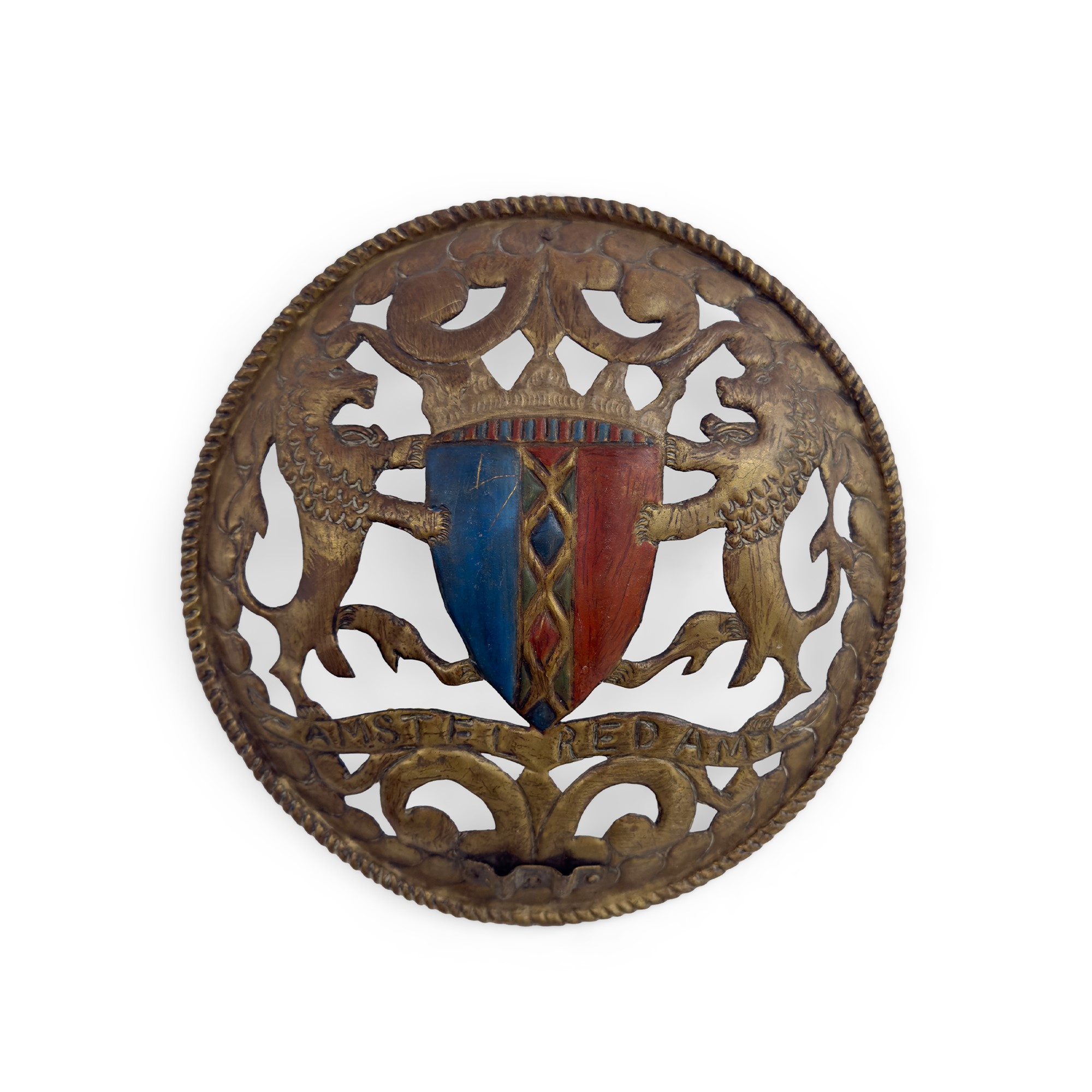 Coppia di stemmi nobiliari in metallo dorato e policromo