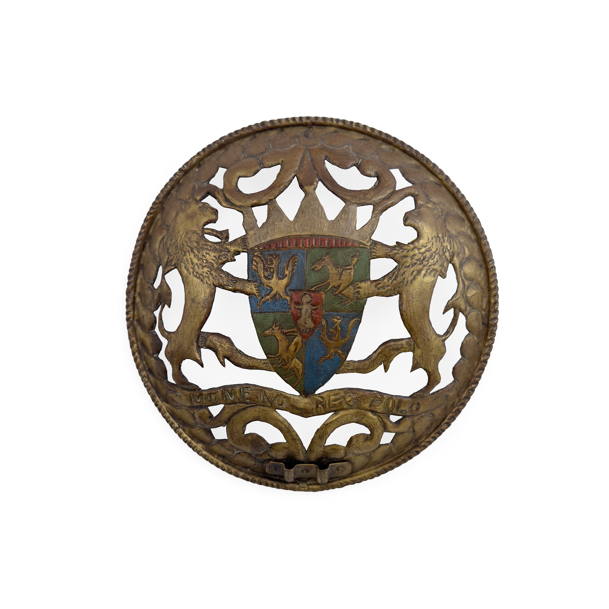 Coppia di stemmi nobiliari in metallo dorato e policromo