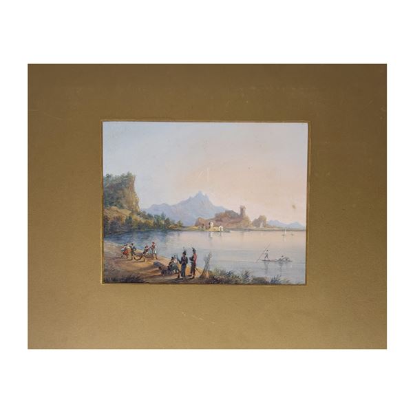 Veduta del lago Fusaro, gouache, XIX secolo