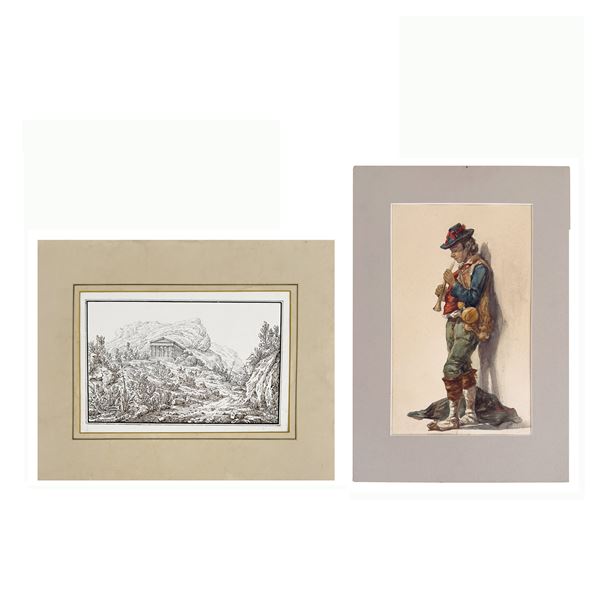 Il tempio di Segesta, disegno a inchiostro su carta