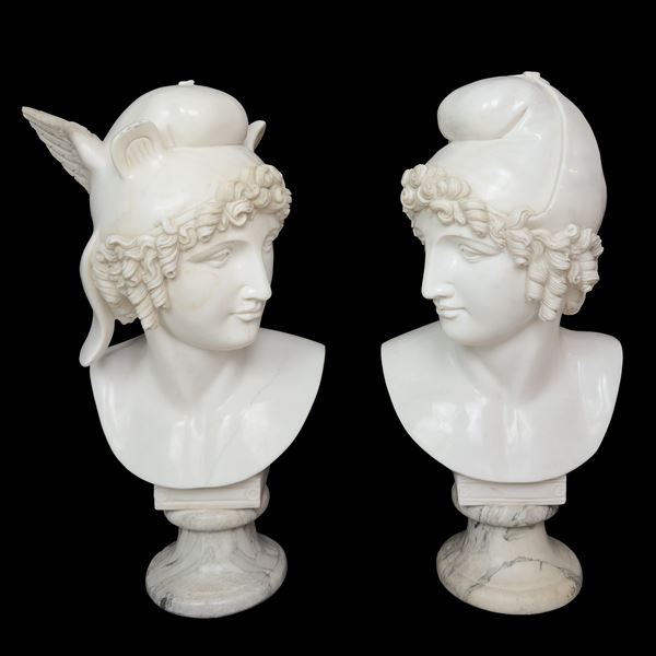 Teste di Paride e Perseo, due sculture in marmo bianco