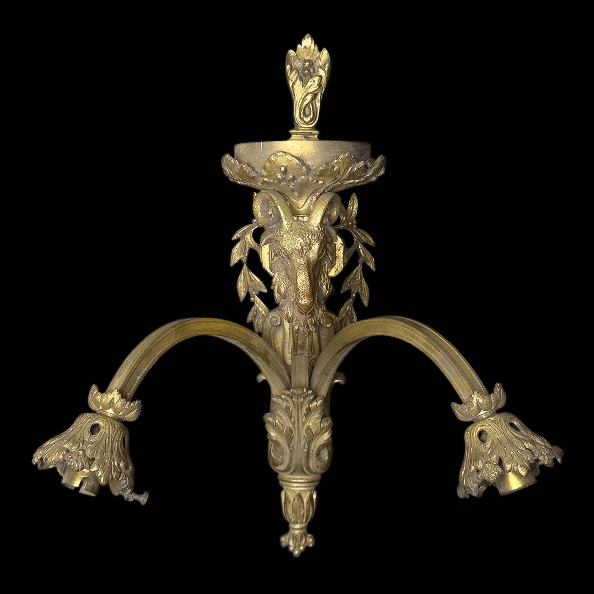 Coppia di appliques a tre luci in bronzo dorato, Francia, XIX secolo