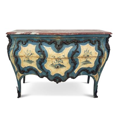 Commode di Forma Centinata in Legno Laccato Azzurro e Bianco