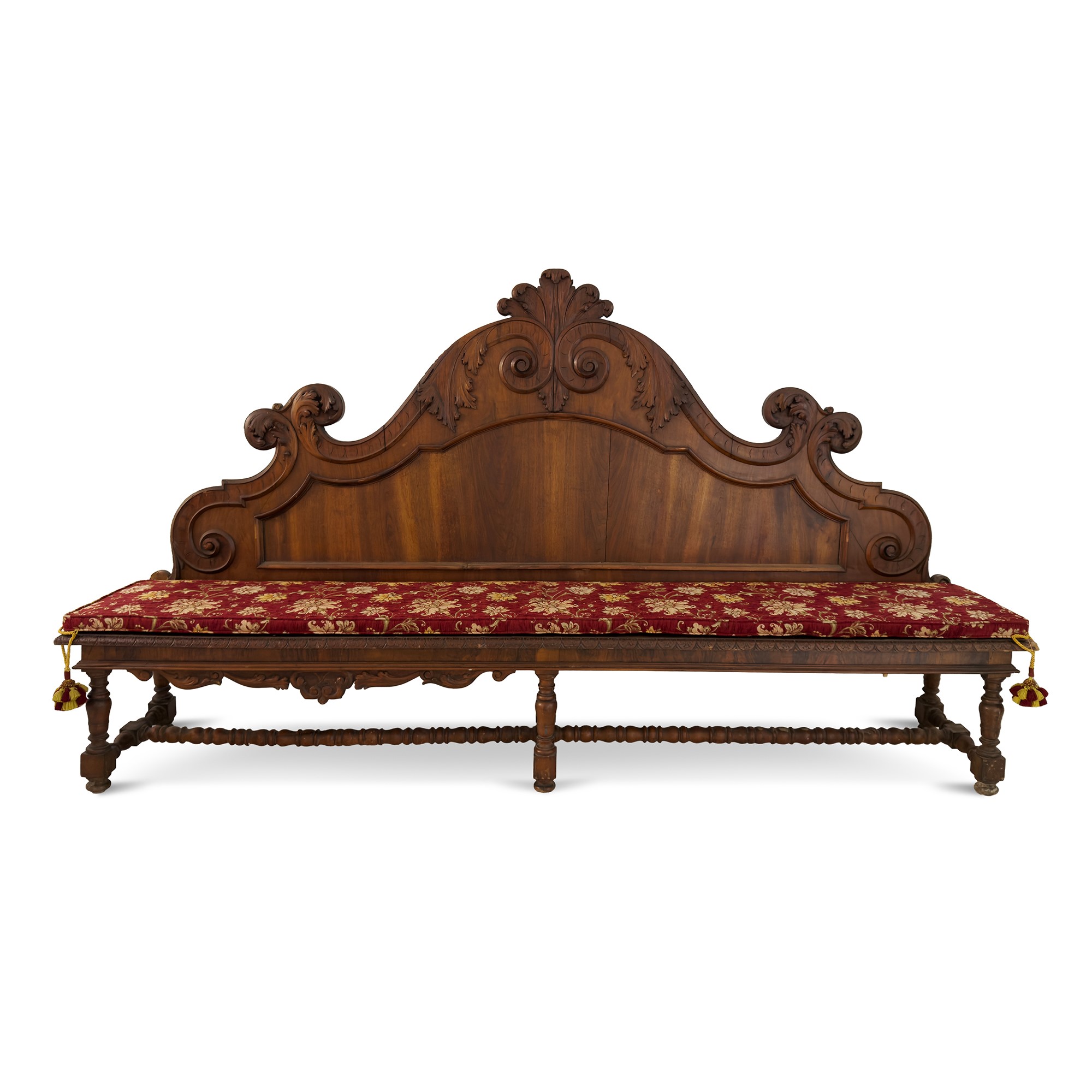 Coppia di grandi panche da androne di noce, Pistoia, XIX secolo, Angiolo Chiti