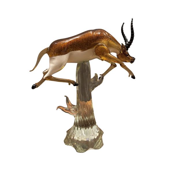 Antilope in corsa, grande scultura in vetro policromo, Murano, Alessandro Barbaro (attr.)