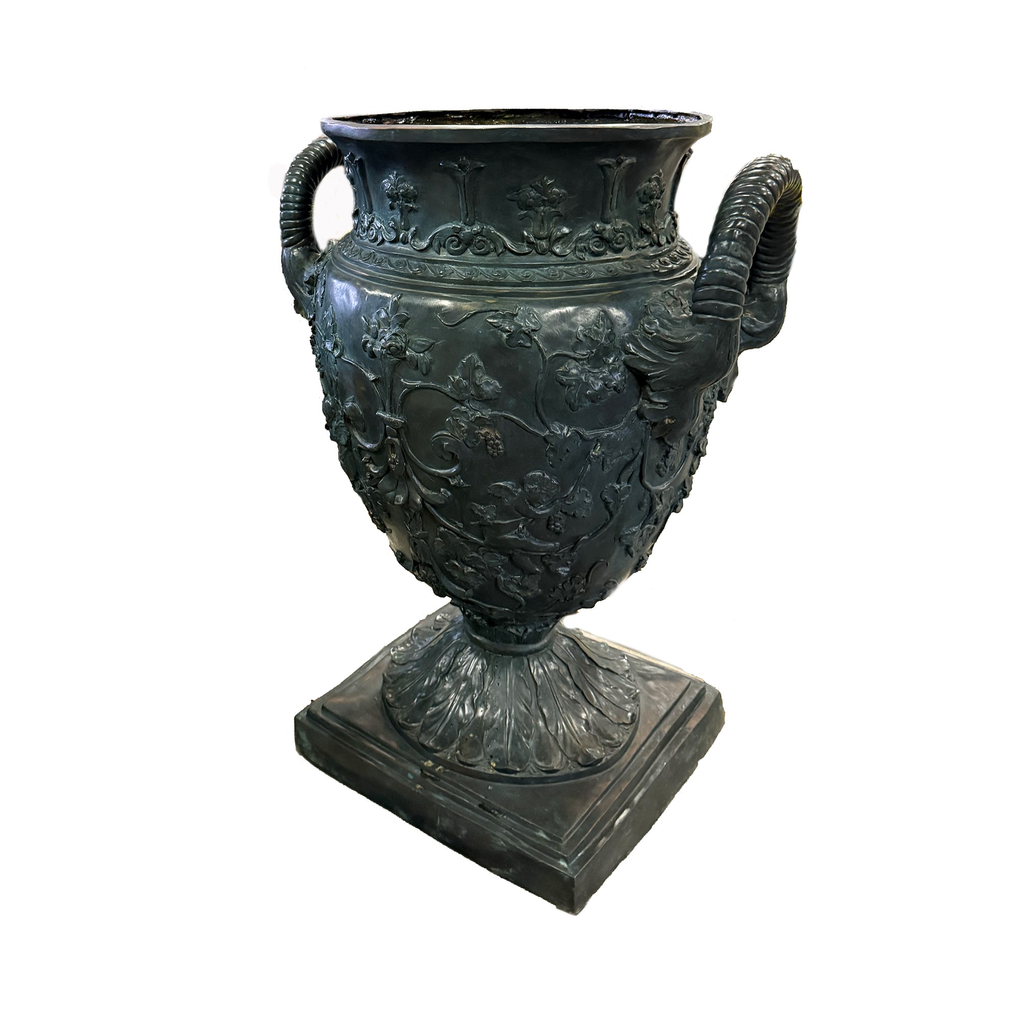 Coppia di Monumentali Vasi di Bronzo Patinato