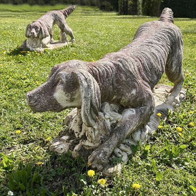 Coppia di Cani Setter in Conglomerato di Pietra
