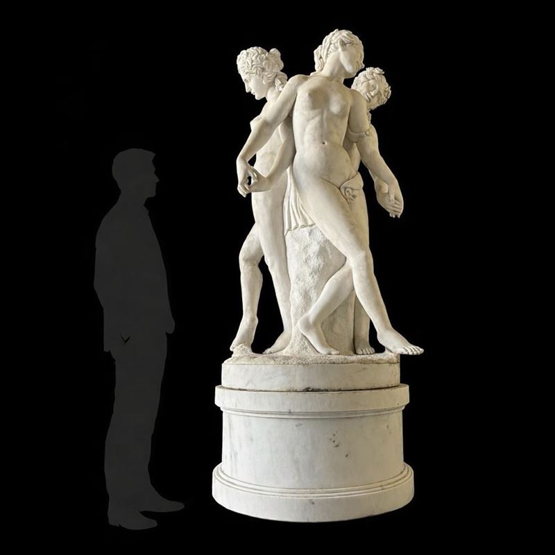 Le Tre Grazie, Monumentale Gruppo in Marmo Bianco