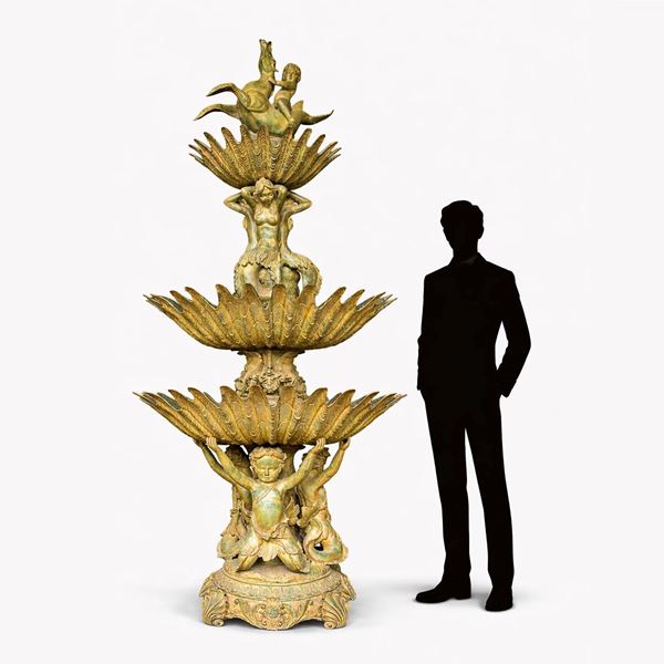 Grande fontana in bronzo patinato