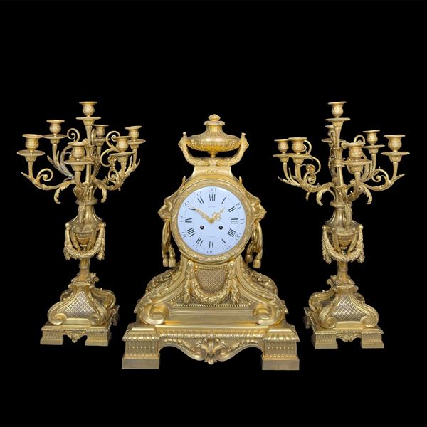 Imponente trittico in bronzo dorato, Francia, XIX secolo