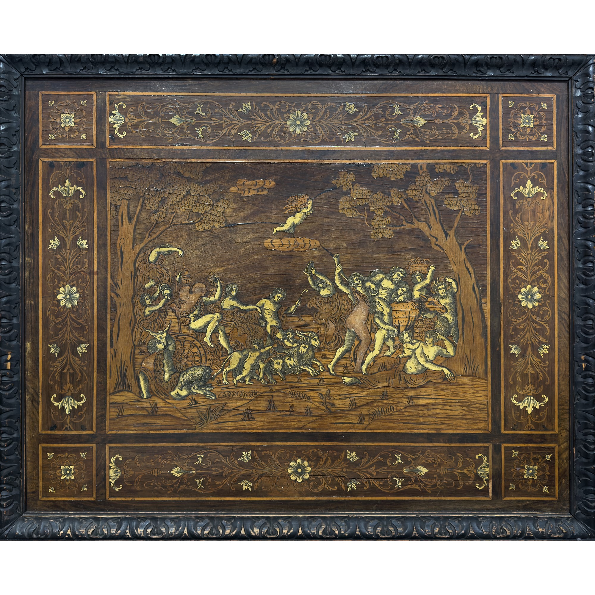 Panca da androne in noce e legno ebanizzato, XIX secolo