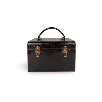 Gucci, beauty case in pelle esotica marrone testa di moro