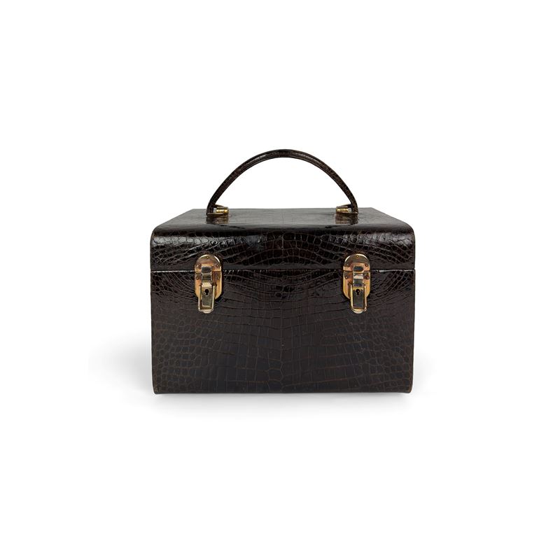 Gucci, beauty case in pelle esotica marrone testa di moro