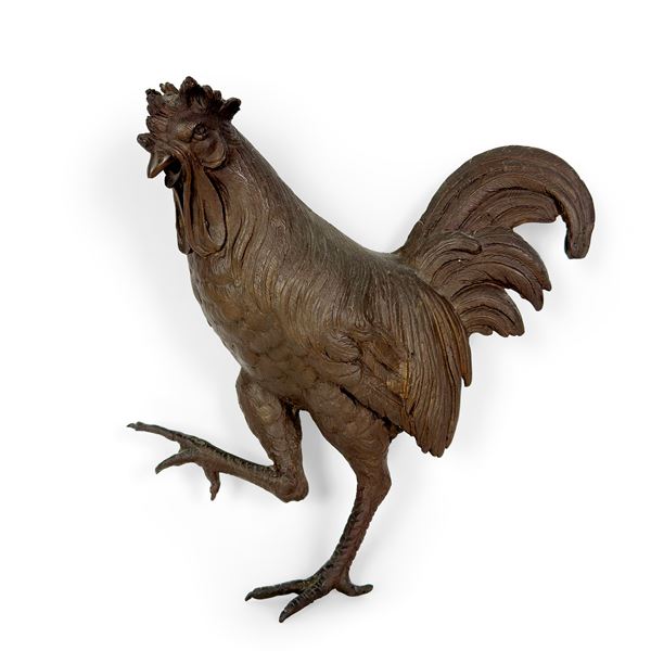 Altoriliervo in bronzo patinato raffigurante un gallo