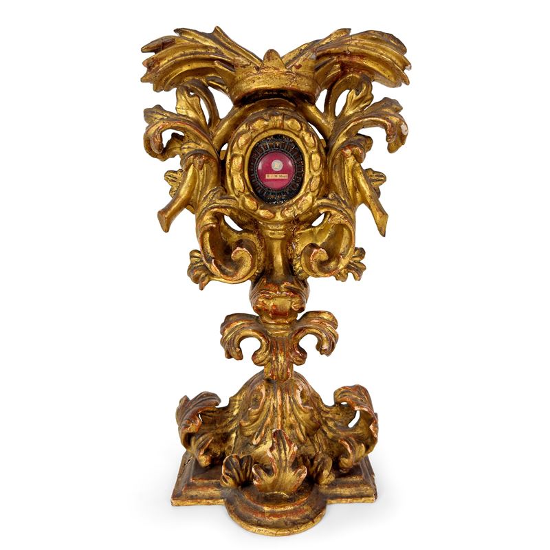 Reliquiario in Legno Dorato, Roma, XVIII Secolo