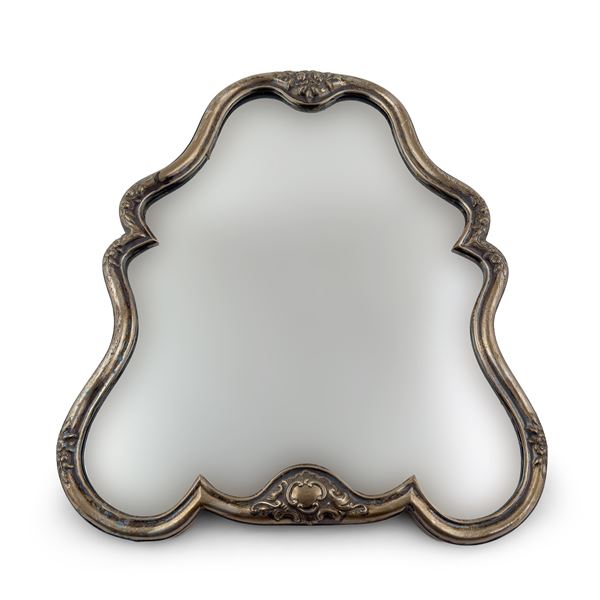 Specchierina da tavolo con cornice in legno rivestita in argento