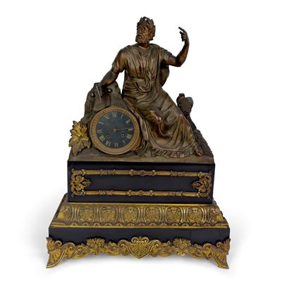 Pendola in Bronzo Patinato e Marmo Nero, Francia, Periodo Carlo X