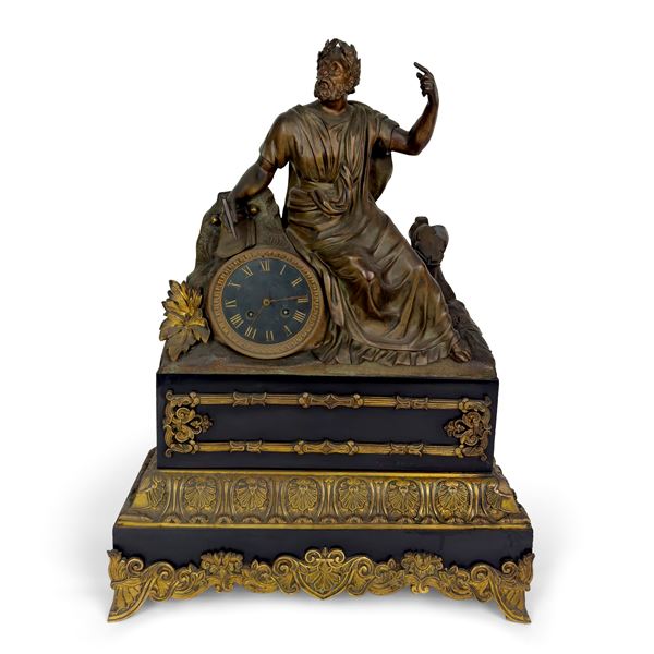 Pendola in bronzo patinato e marmo nero, Francia, periodo Carlo X