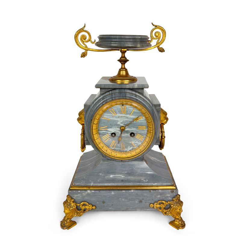 Pendola in Marmo Bardiglio, Metallo e Bronzo Dorato, XIX Secolo