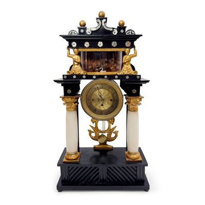 Pendola a Tempietto in Legno Ebanizzato e Dorato, Vienna, XIX Secolo