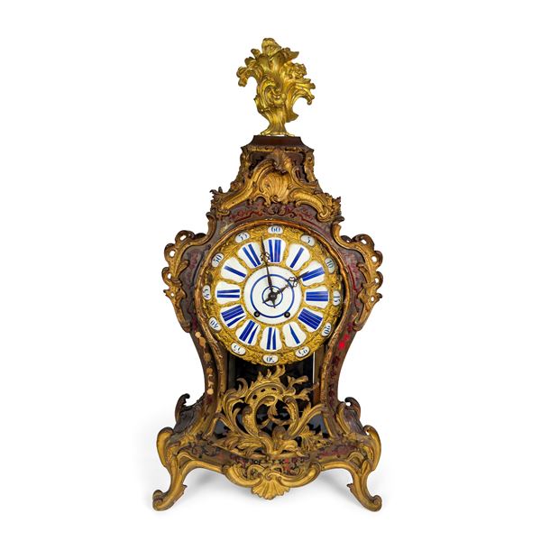 Pendola a lira in legno decorato alla maniera di Boulle, Francia, XIX secolo
