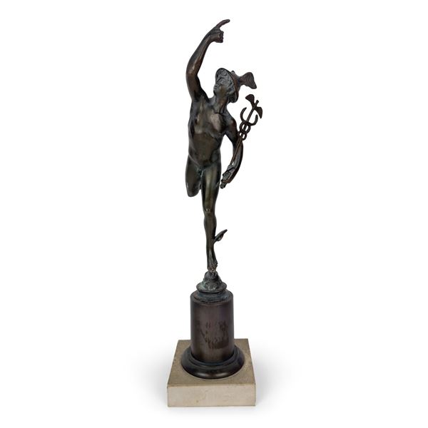 Mercurio volante, scultura in bronzo patinato, XIX secolo