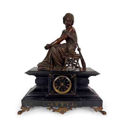 Pendola in Marmo Nero e Bronzo Patinato, Inizi del XX Secolo