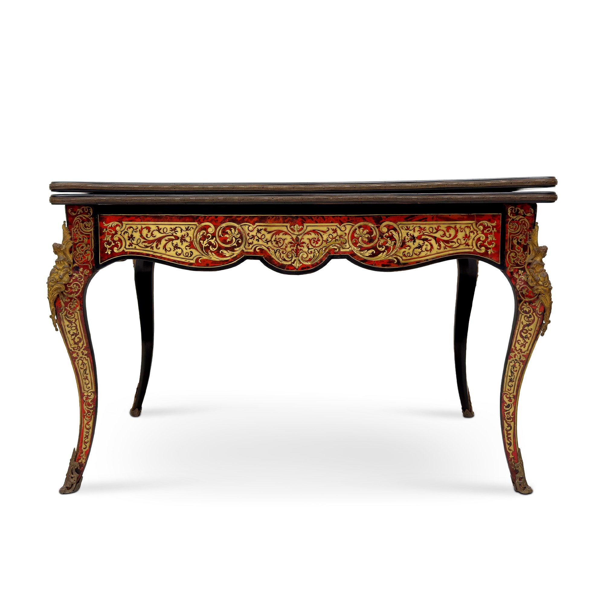 Tavolo da gioco in legno ebanizzato decorato alla maniera di Boulle, Francia XIX secolo
