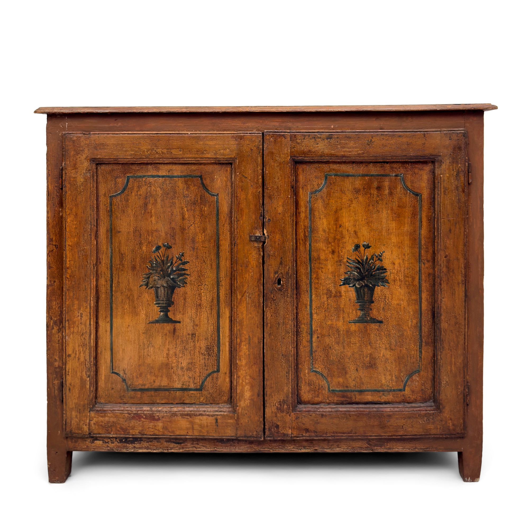 Coppia di Antiche Credenze in Legno Laccato Ocra