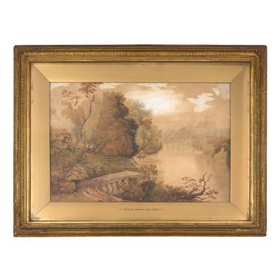Samuel Howitt, Paesaggio fluviale (acquarello su carta, 1819)